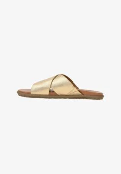 Ugg SOLIVAN CROSSBAND - Pantolette Flach - Gold Metallic Braun