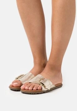 Ugg SOLIVAN BUCKLE SLIDE - Pantolette Flach - Pale Gold Metallic